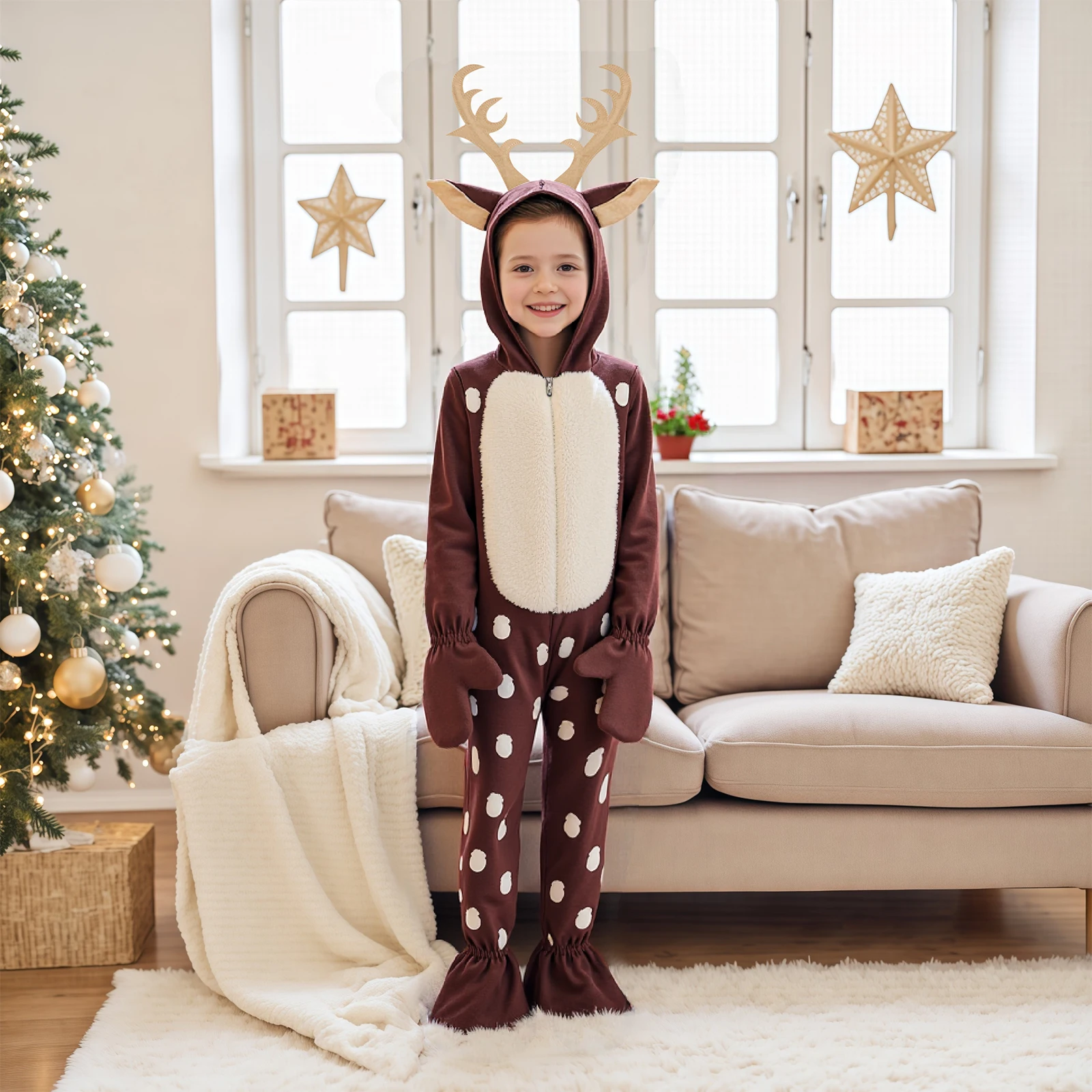 أطفال بنين بنات الحيوان زي الغزلان زي لعب الأدوار مقنعين طويلة الأكمام السروال القصير ليوبارد تأثيري حلي حللا #1