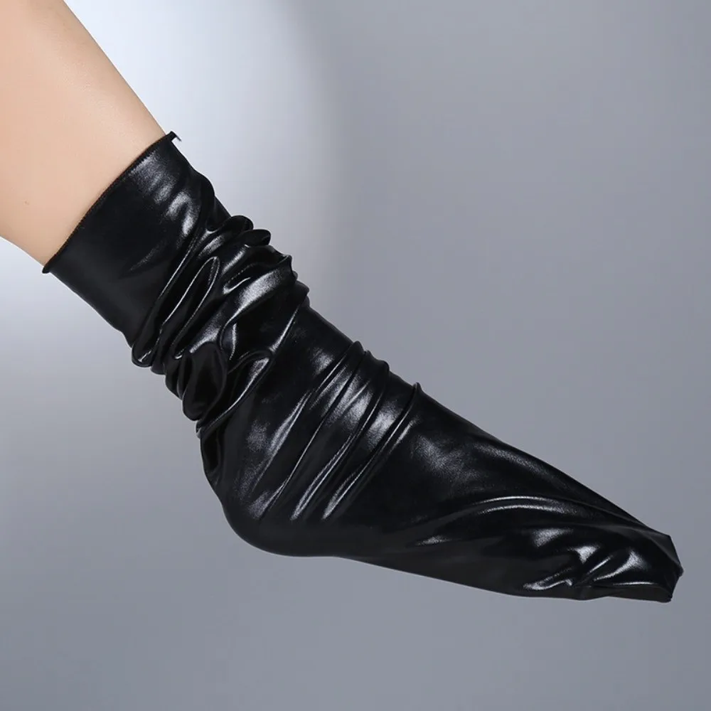 New Bright Color Reflective Socks Short Tube PVC Leather Metallic Color Socks Solid Color Shiny Leather Socks Night Club