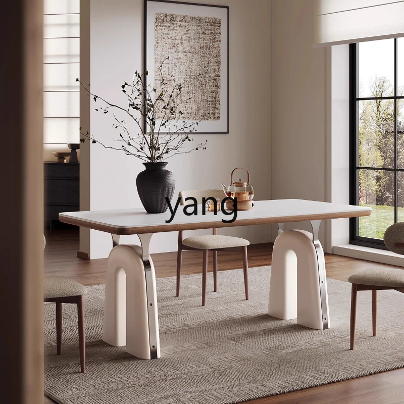 

YHM Rock Slab Dining Table Modern Simple Small Apartment Cream Style Home Use