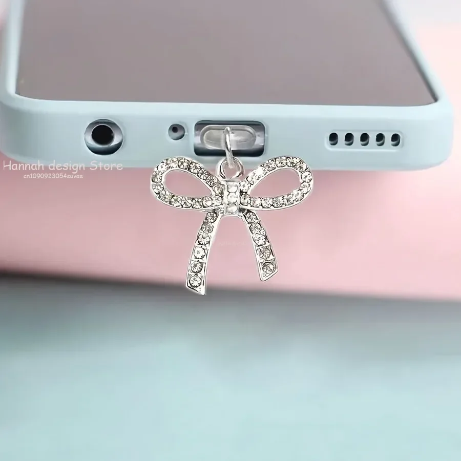 Handmade DIY Bow Diamond Phone Dust Plug Suitable for IPhone for IPhone Type-C Interface Dust Collector Phone Accessories