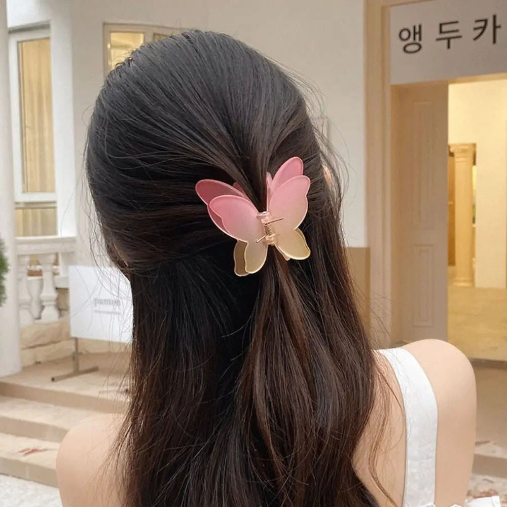 New Colorful Butterfly Hair Claw Clip Matte Transparent Hair Clip Gradient Hair Accessories Hairpin Women