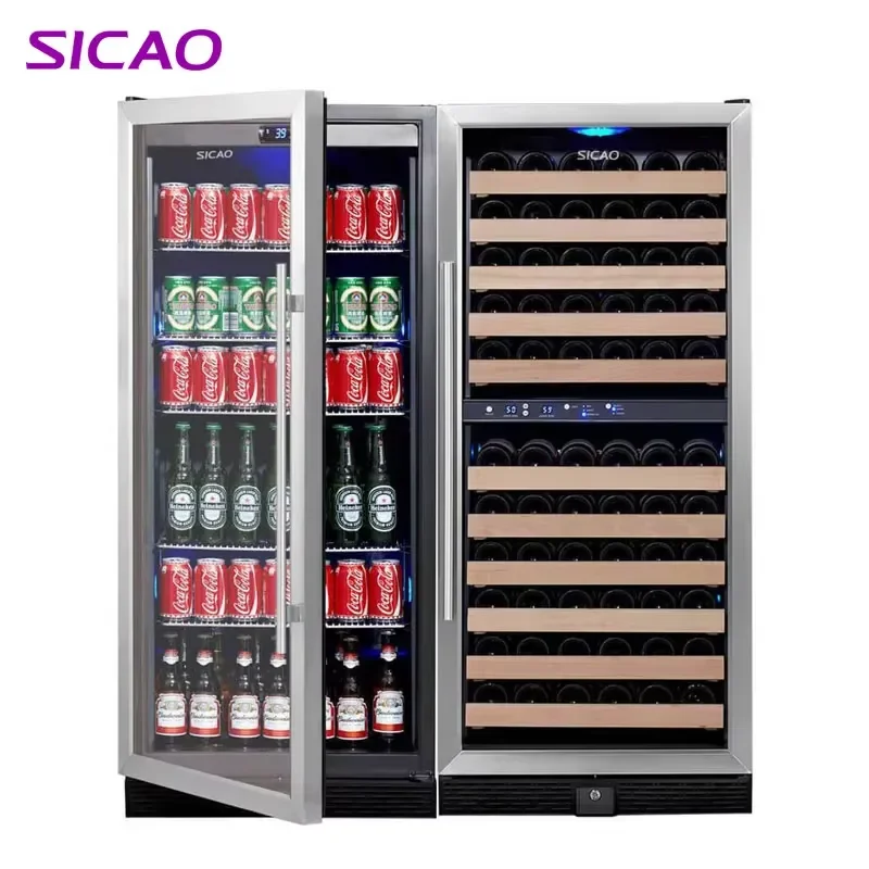 Commercial Dual Zone Wine Cooler Stainless Steel Beverage Fridge Built In Display Refrigerator For Bar Restaurant Home Use