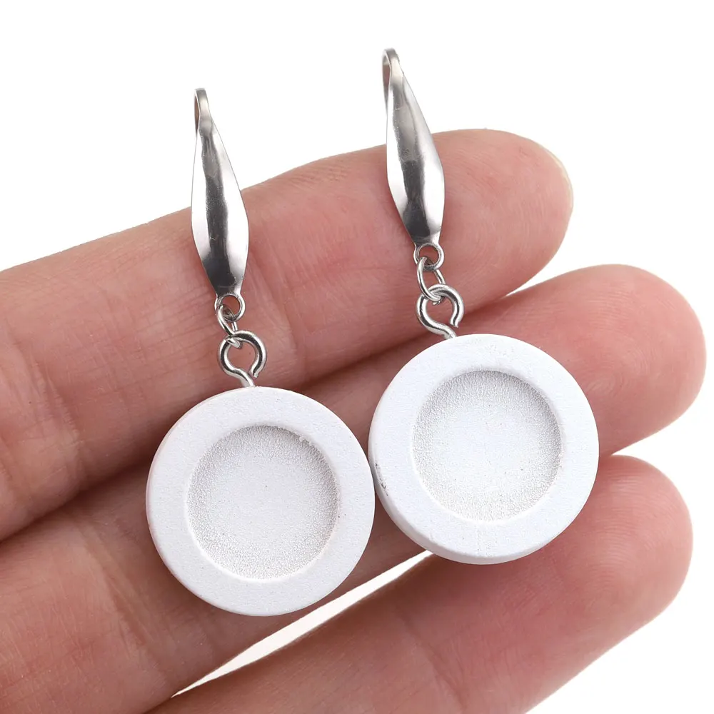 10pcs Wood Tray Bezel Cabochon Earring Hook Blank Setting Round Pendant Ear Base Findings For DIY Glass Cameo Jewelry Making