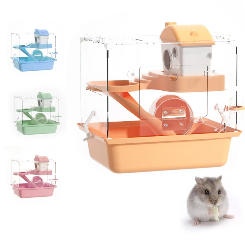 

Mini Transparent Hamster Cage Strong Buckle Guinea Pig Small Animal Cage Panoramic Hamster House Habitat Small Pet Breeding Box