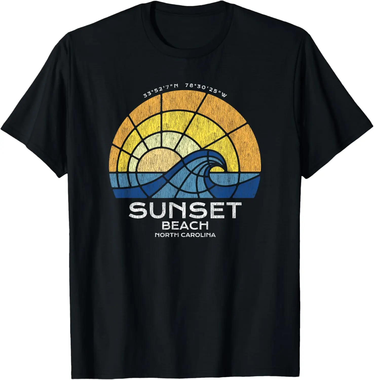 Sunset Beach, NC Vacationing Stained Glass Waves T-Shirt