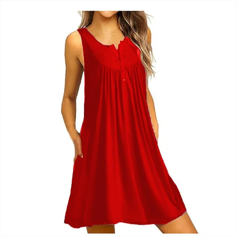 2025 Spring and Summer Pajamas New Women's Button Pleated Vest Casual Sleeveless Dress Sleepwear Women