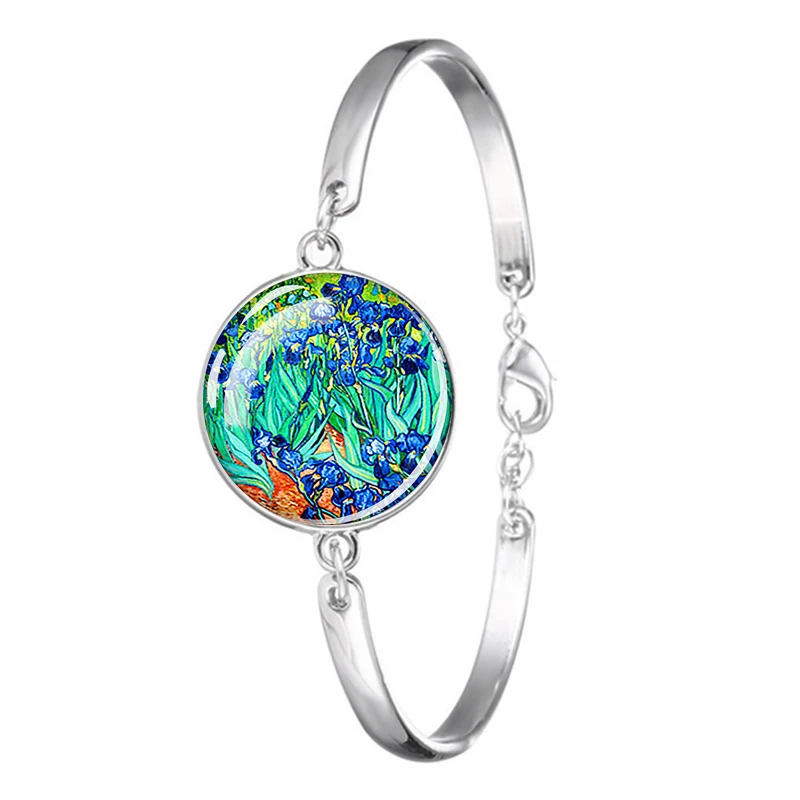 Van Gogh Irises Art Handmade Bracelet Glass Cabochon Dome Jewelry Sunflower Paintings Bangle Women Traveler Gift