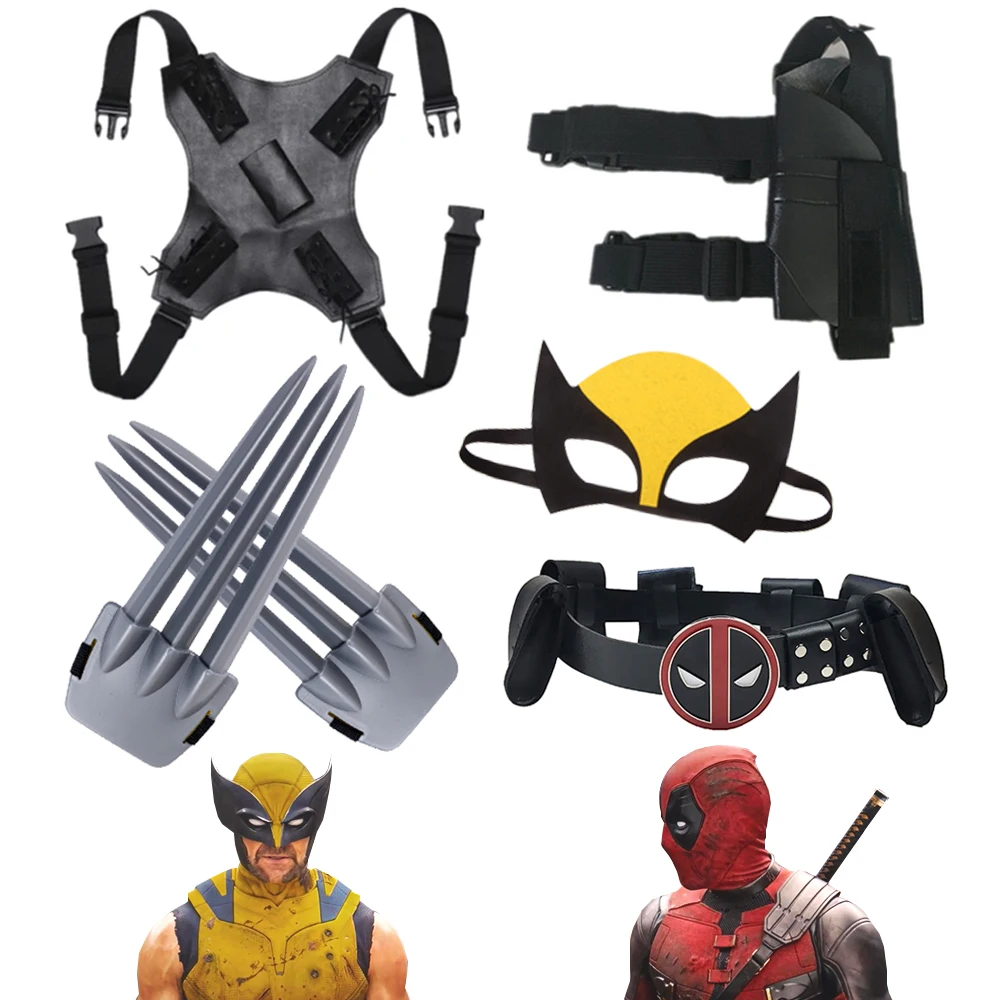 Deadpool Wolverine Movie Cosplay Props Costume Accessories Wolf Paws Claws Mask Belt Backpack Pistol Holster Children Toys