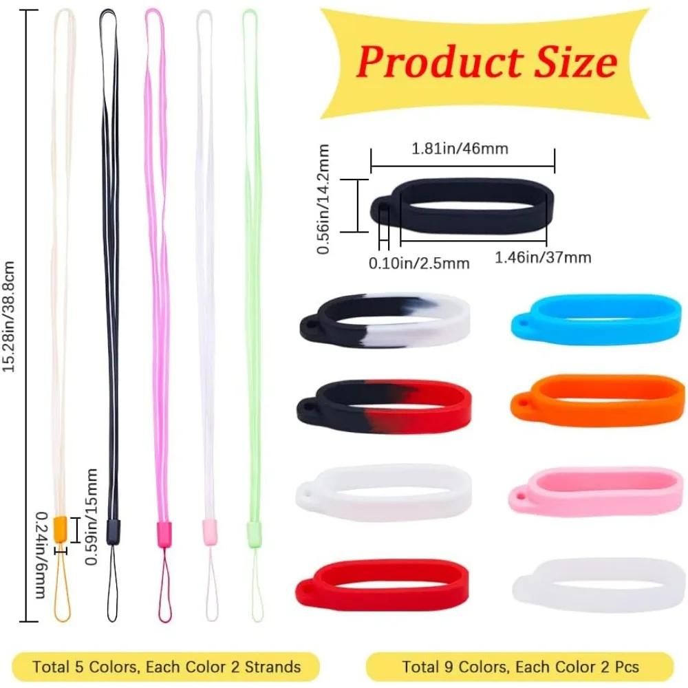 28PCS Anti-Lost Silicone Rubber Rings Holder Set Includes 18PCS 9 Colors 40mm Anti-Loss Pendant Ring 10PCS 5 Colors making kit