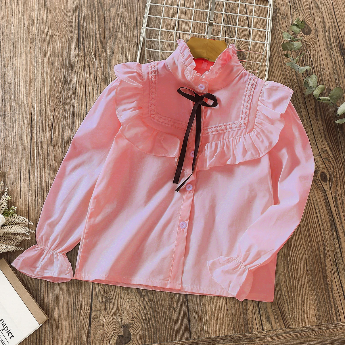 School Lace Shirt for Girl Blouse Teenagers Cotton Tops Long Sleeve Kids Clothes Spring Autumn Baby Children Clothing 6 8 10 14Y