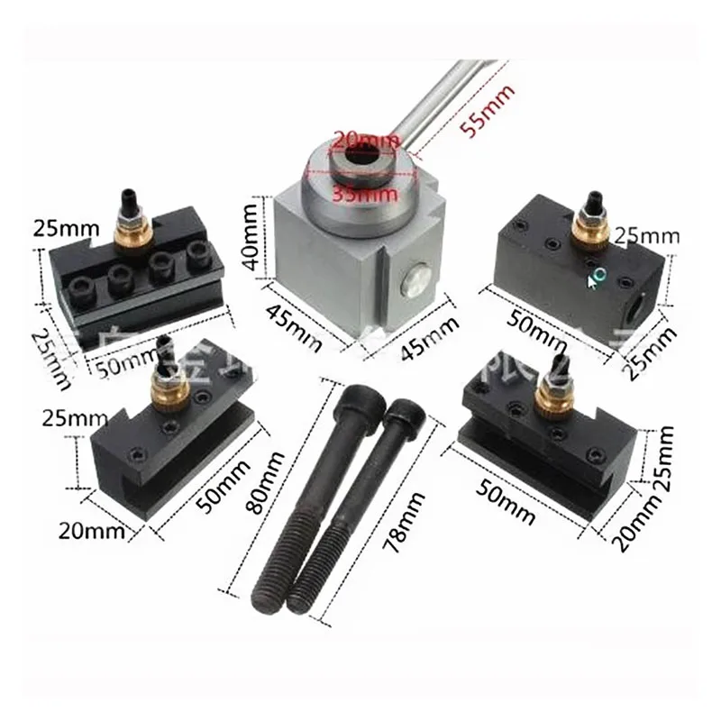 

CNC Lathe Machine Mini Quick Change Tool Holder Post Cutter Screw Kit Multi-function Aluminum Alloy Turning Facing Holder Wrench