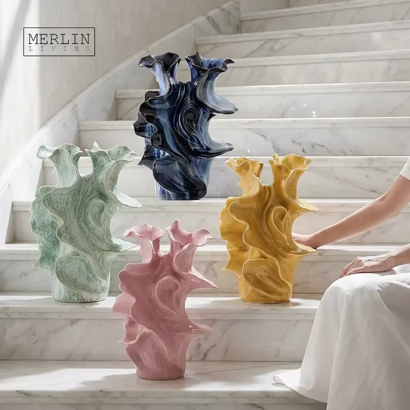 Merlin Living Handmade Ceramic Vase Glazed Modem Vase Decoration Wedding Flower Vase Chaozhou Ceramic Factory OEMODM
