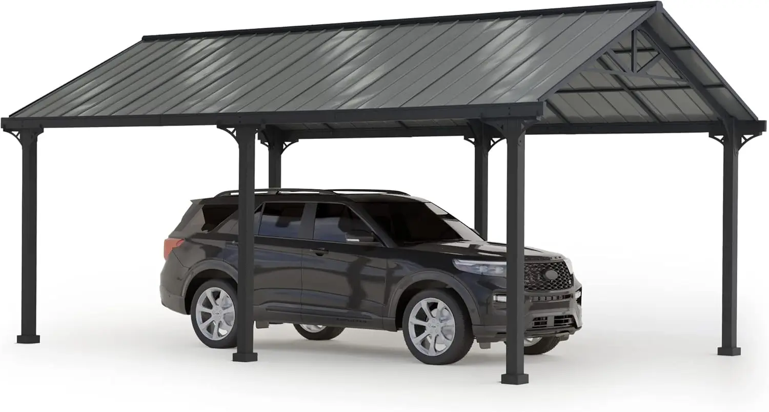 Carport 12 ft x 20 ft Outdoor Gazebo Heavy Duty Garage Car Shelter with Powder-Coated Steel Roof and Frame Gray and Dark Gray