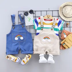 Summer Clothes Suit Children Fashion Girls Cartoon T-Shirt +Cotton Suspenders 2Pcs/set Toddler Casual Clothing Kids Tracksuits