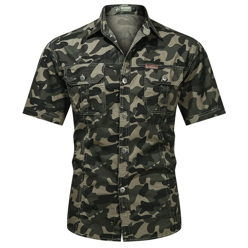 Camo Tactical Shirts Men Summer Camouflage Army Green Short Sleeve Cargo Shirt Mens Military Wear-resistant Work Chemise Homme