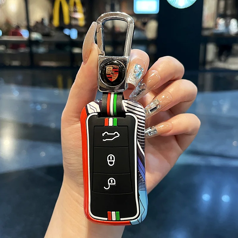 Zinc Alloy Car Smart Flip Key Case Cover Remote Protector Shell Holder For Porsche Cayenne GTS Panamera Carrera GT3 Accessories