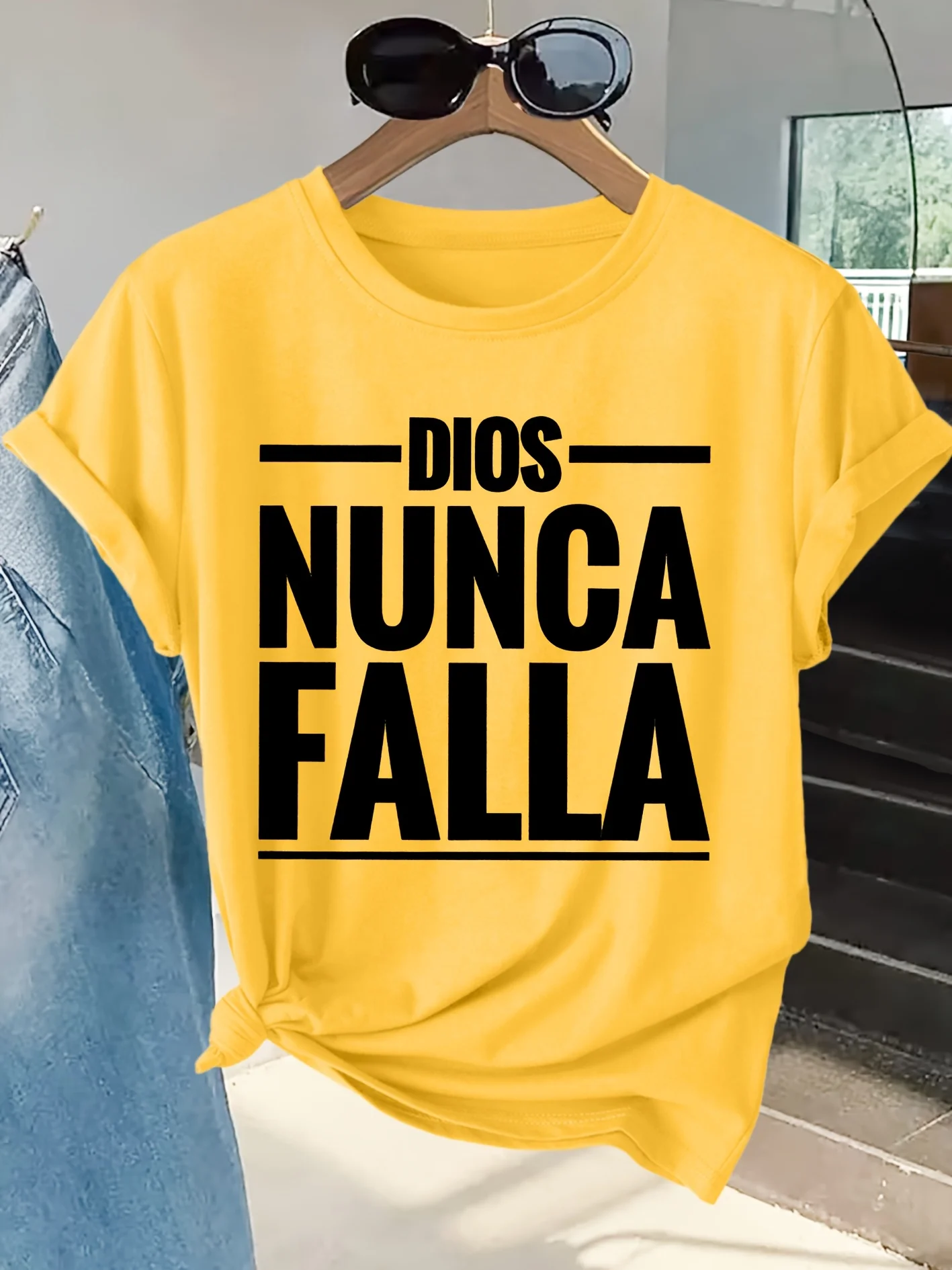 Women's T-shirt Spanish: God Forever in Proverbs Printed Round Neck Women's Clothing Daily Fashion Casual Women's Tops