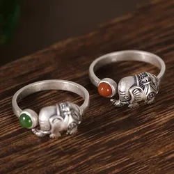 925 Thai silver 925 Matte Elephant Ring Original Southern Red Agate rings for women Retro Ethnic Style Banquet Jewelry Gift