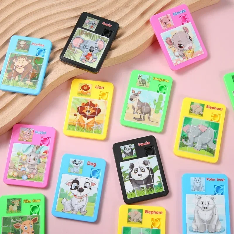 16 Frame Cartoon Animal Puzzle Toys Sliding Puzzle Flat Intellectual Toy Birthday Party Favors Kindergarten Prize for Children