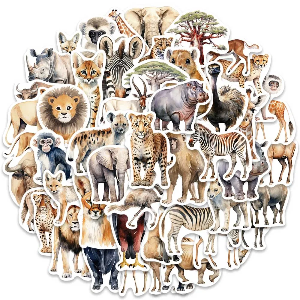 50pcs Vinyl Laptop Decals Cute Cartoon Africa Wild Animals Stickers For Luggage Guitar Skateboard Diary Waterproof Graffiti