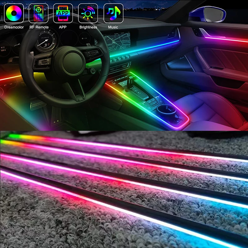 Car 64 RGB Universal Ambient Lights Strips Colorful Auto Atmosphere Rainbow Lighting Acrylic Lamps App Contro Neons Symphony LED