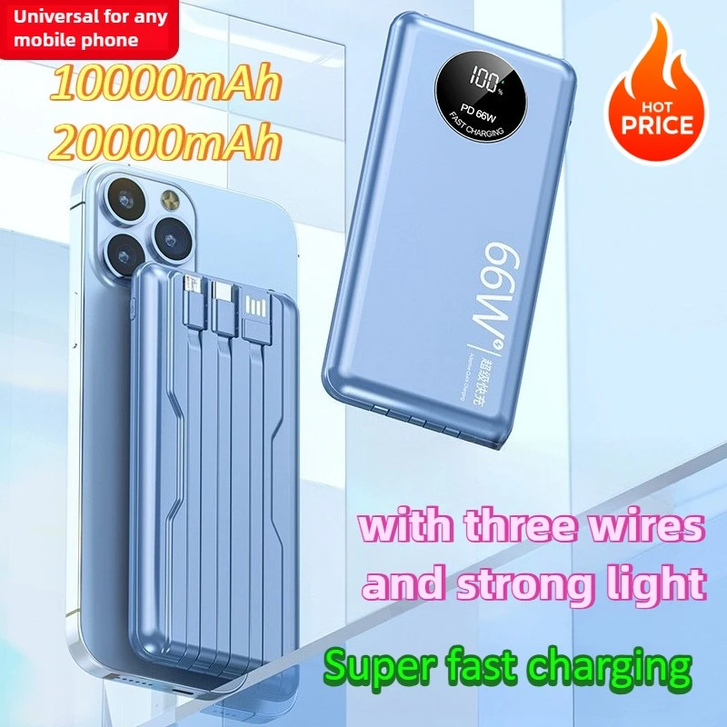 

10000mAh 20000mAh 66W Power Bank Super Fast Charging Powerbank Built in Cable for Samsung for Xiaomi for IPhone