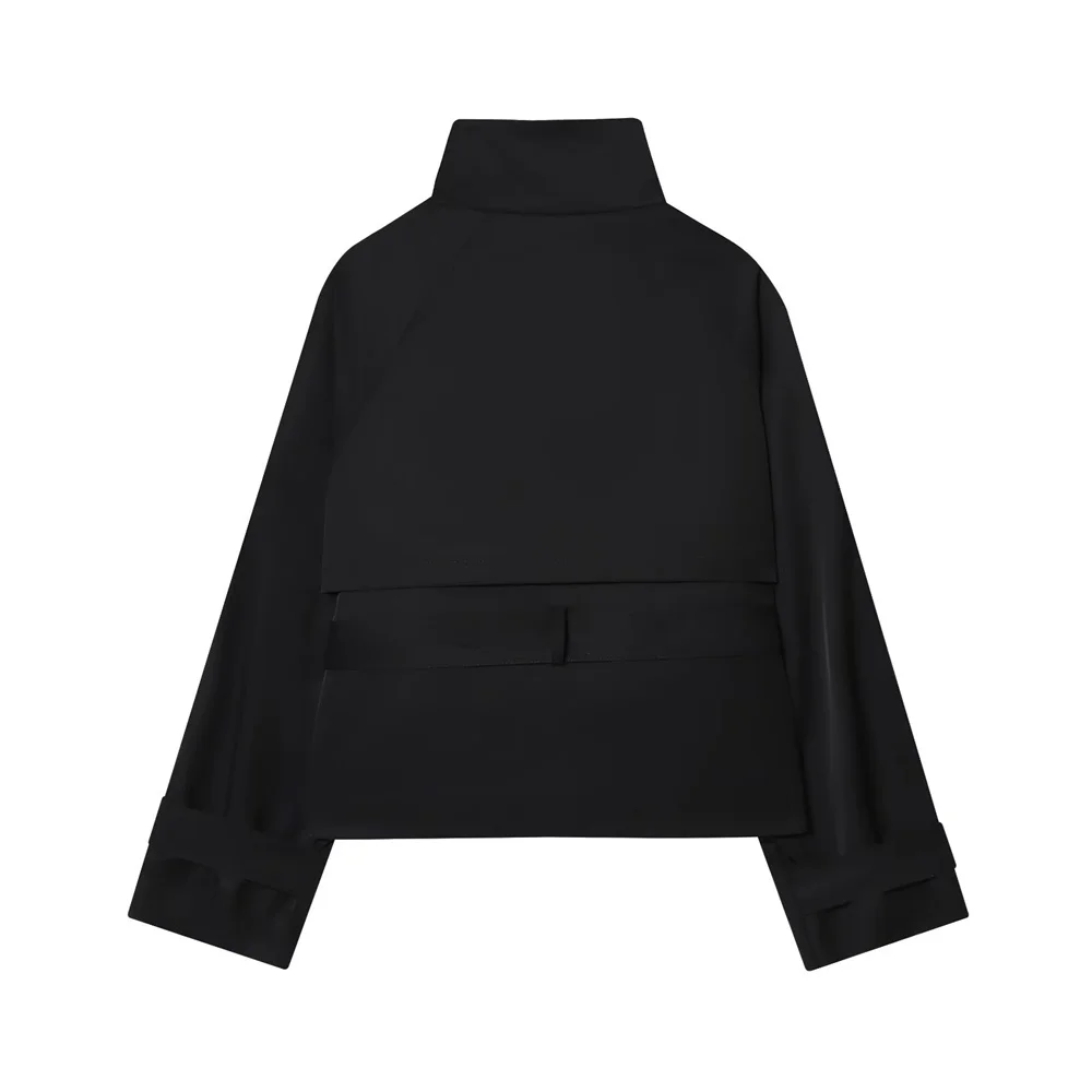 Chaqueta de manga larga holgada de Color sólido con correa y hebilla de doble fila con cuello levantado para mujer nuevo producto de otoño