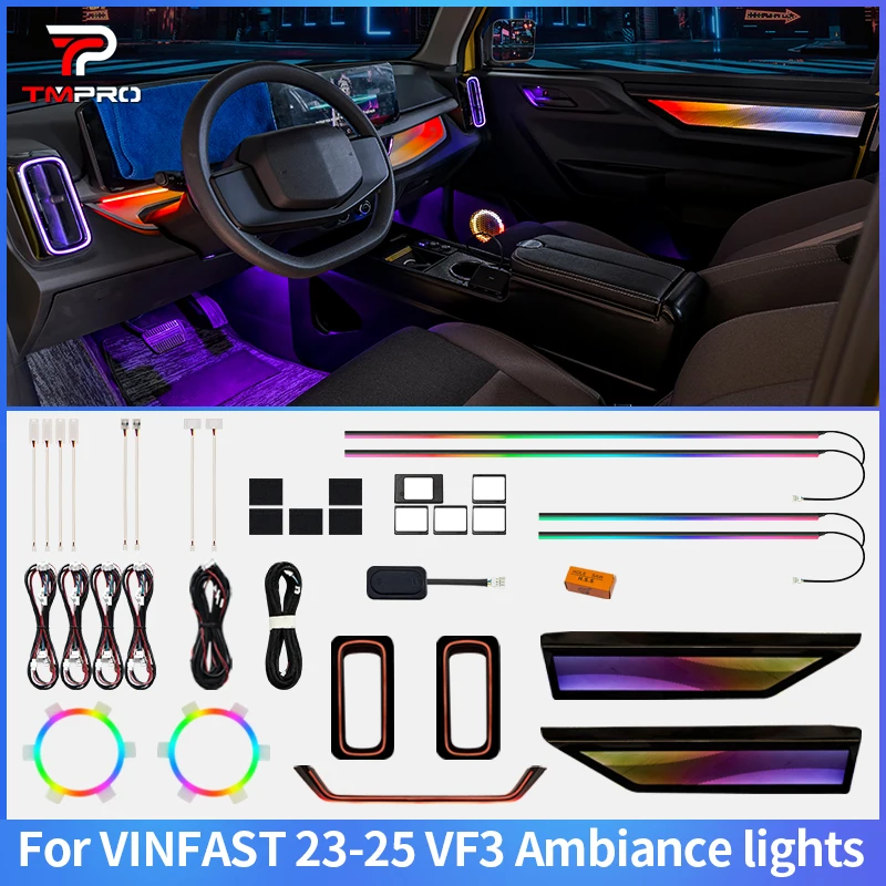

TMPRO 64 Colors LED Safety assistance systems Ambient Lighting For VINFAST VF3 2023-2025 Automotive Interior Decoration