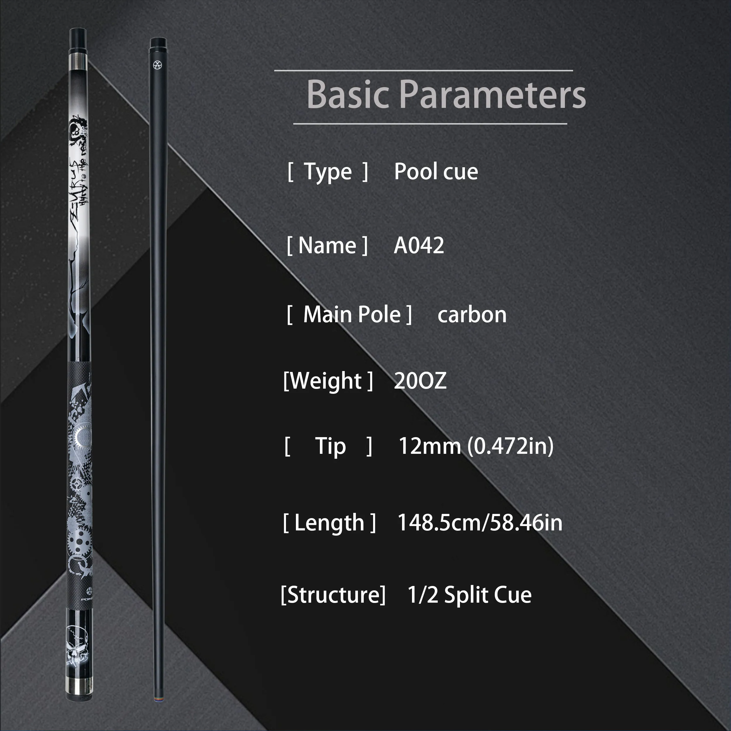 

Pro Carbon Fiber Pool Cue 12mm Multilayer Rainbow Tip Quick Release Stainless Joint Unique Pattern Texture Grip Extension Ready