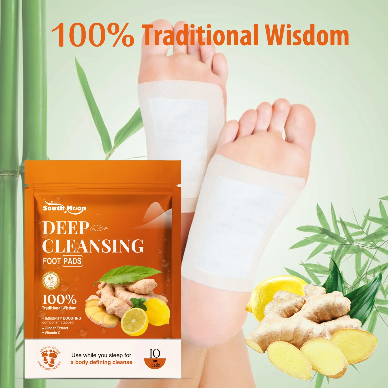 South Moon Ginger Deep Detox Foot Pads Natural Herbal Relief Stress Improve Sleep Cleansing Detox Slimming Foot Care Tool 10pcs