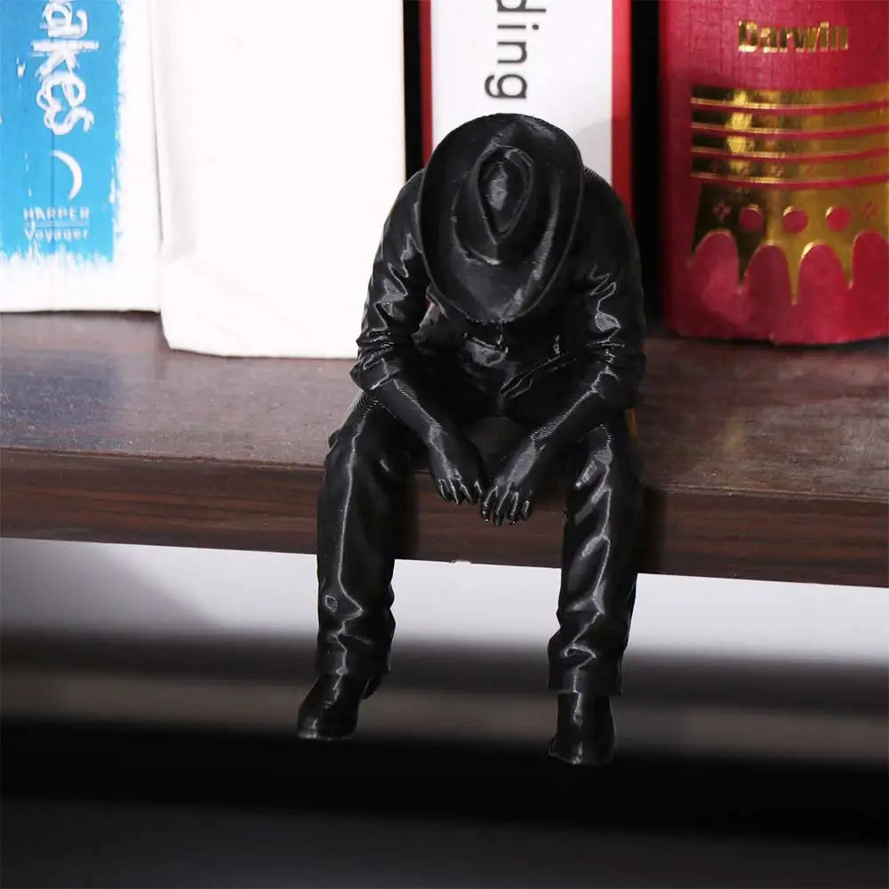 Western Style Sad Sitting Cowboy Sculpture Pensive Vintage Cowboy Figurine Ornament 3D Printed Lonely Cowboy Tabletop Decor