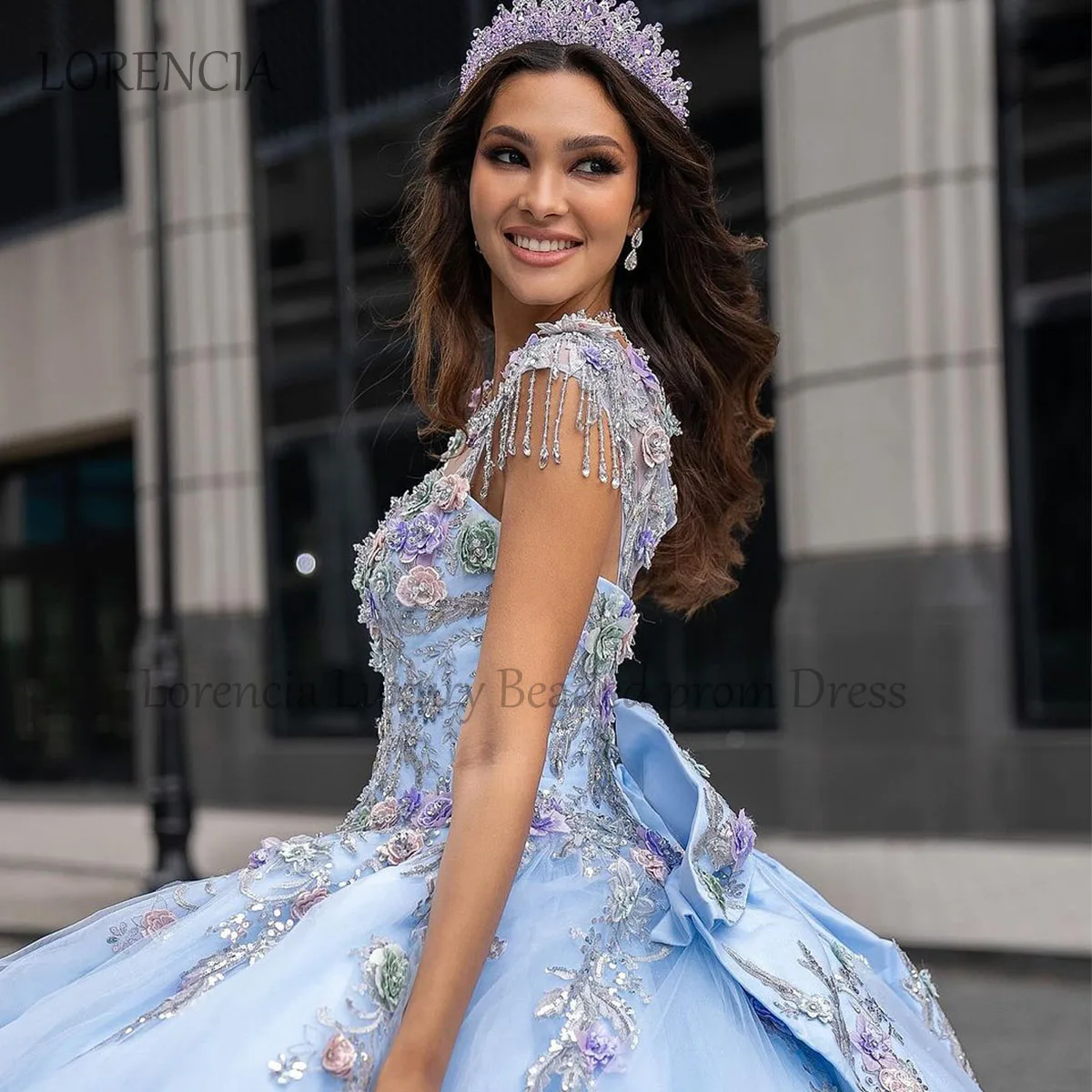 Vestido Quinceanera sem mangas com miçangas e espartilho, vestidos de baile formais, flores 3D, Sweet 16 e 15 anos, Años, 2024