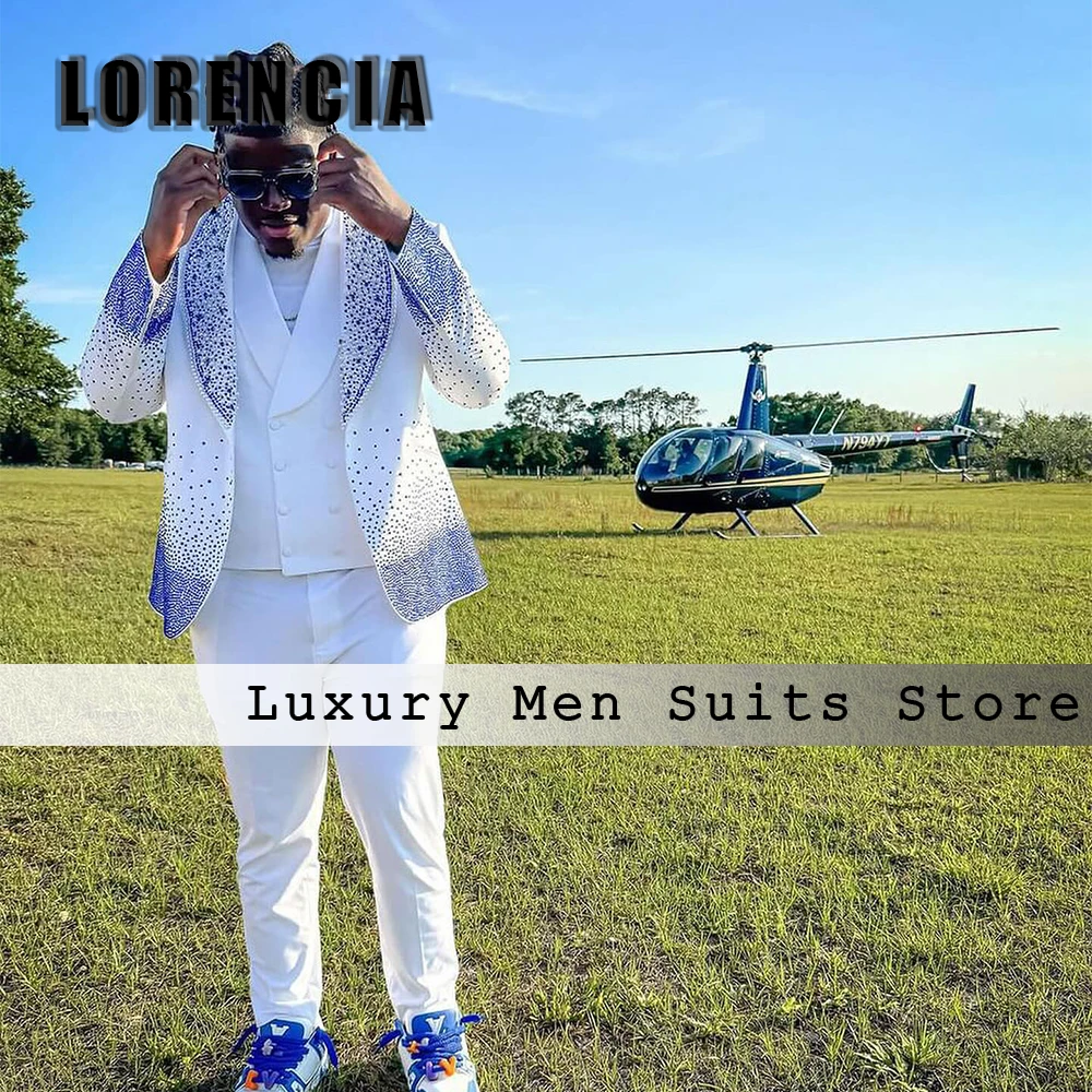 

Glitter Rhinestone Suit for Men 3 Piece Single Breasted Tuxedos Wedding Party Outfit Customized Blazer Pants Vest ropa hombre