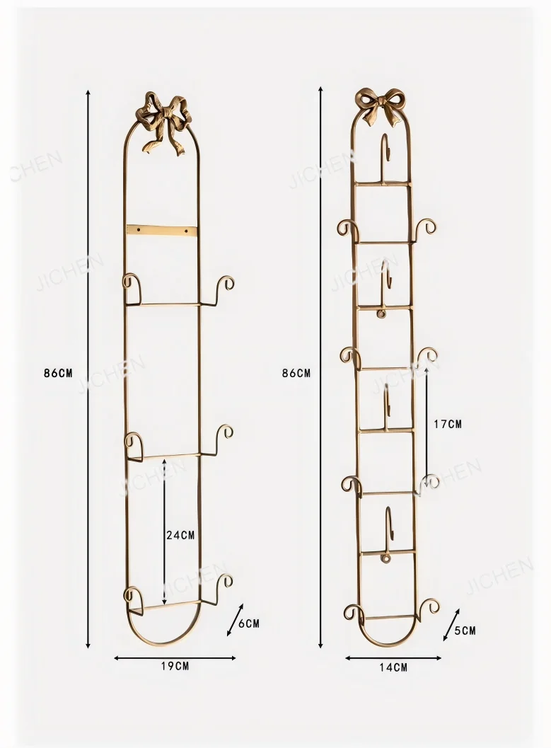 

Стеллаж для хранения чашек для кухни и домашнего декора, винтажная вертикальная настенная подвесная стойка, стойка для тарелок из сплава с бантом