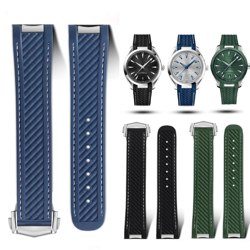 20mm Rubber Silicone Watch Strap For Omega Seamaster 300 AT150 Aqua Terra 220 SPEEDMASTER 8900 Blue green Watchband Bracelets