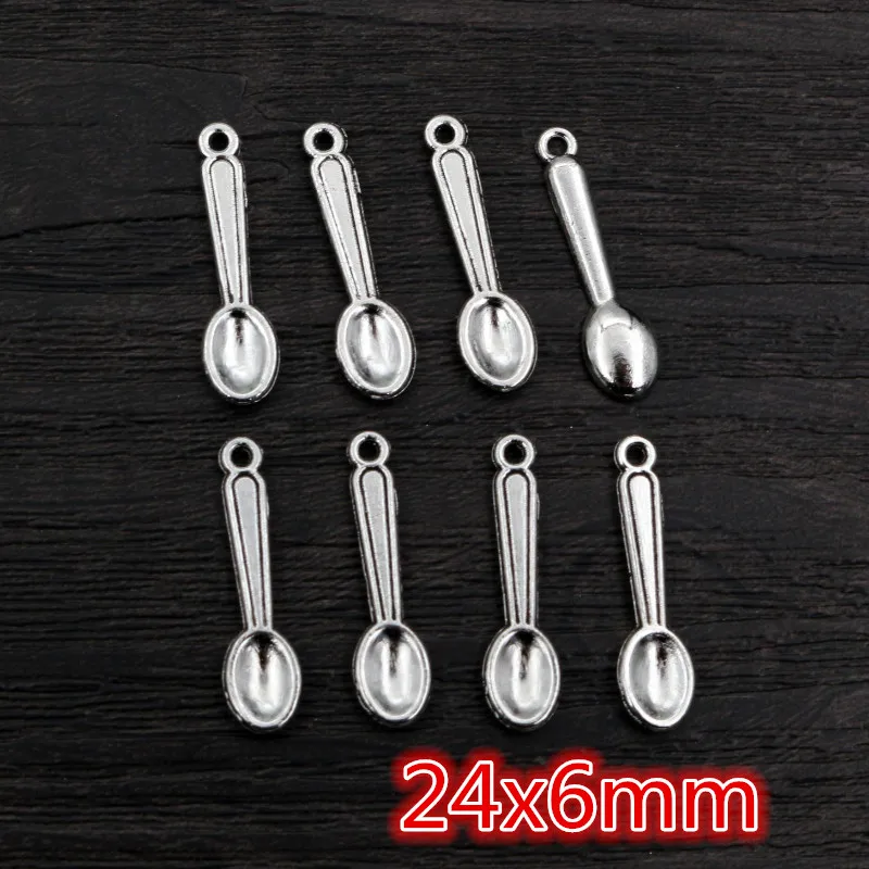 50pcs Spoon Fork Dining Charms Small Antique Silver Plated Tableware Pendants Charms DIY Jewelry Making Accessories Findings