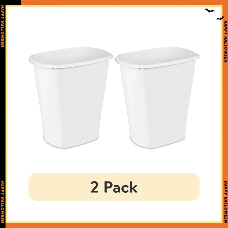 

(2 pack) 10 Gallon Rectangular Wastebasket, Large Open Plastic Trash Can for Kitchen, White
