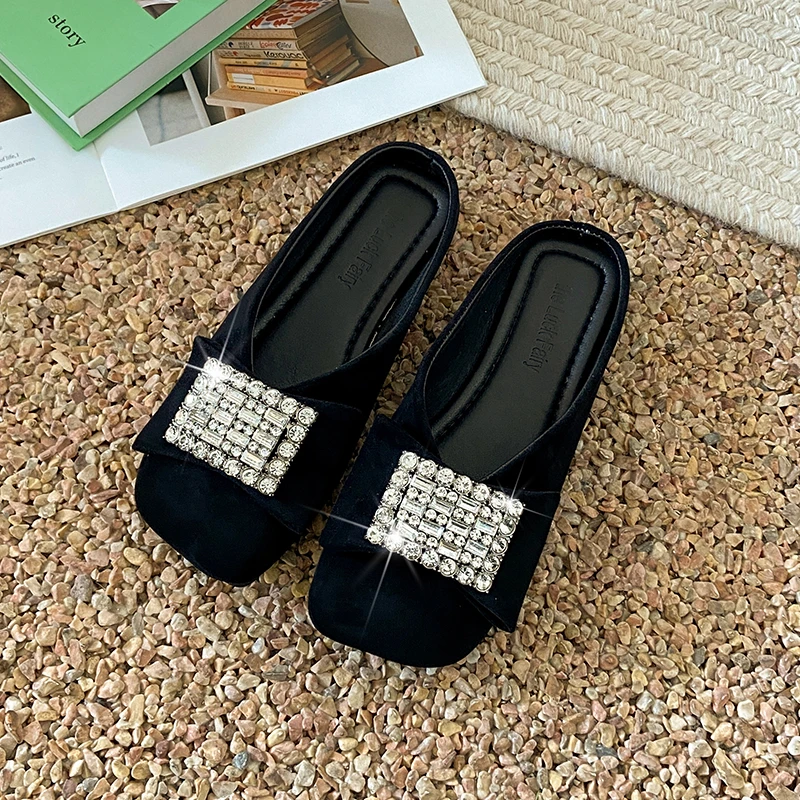Novelty Design Slippers Women\'s Square Toe Mules Shoes 2024 Summer New Cow Leather Ladies Fashion Out Door Slipper Dcfh233
