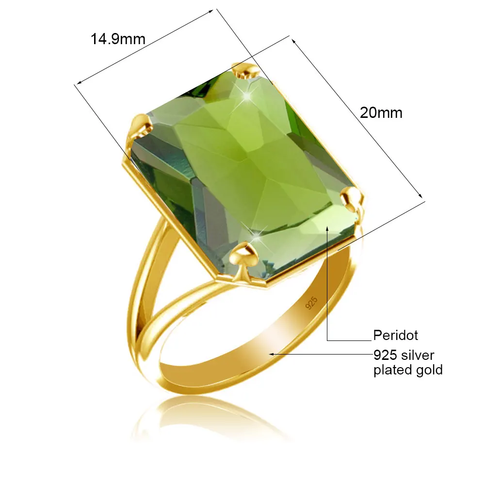 Szjinao High Quality Woman Rings 925 Sterling Silver Peridot 14K Gold Plated Heart Anniversary Party Gift Luxury Trend Jewelry