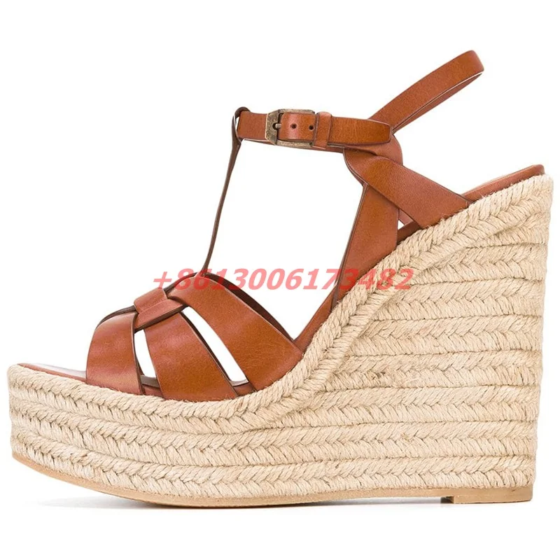 Women Summer High Wedge Platform Slingback Sandal Lady Open Toe Buckle High Wedge Platform Sandals Plus Size 46