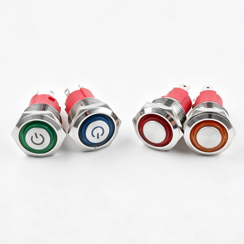 

16/19MM10A High-head Self-resetting Self-locking Button Switch with Indicator Light for High Current Metal Buttons red blue
