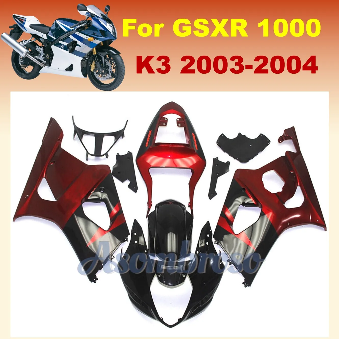 

Motorcycle Fairings Fit for Suzuki GSXR1000 2003 2004 03 04 upmarket fairing kit Gloss Red Black