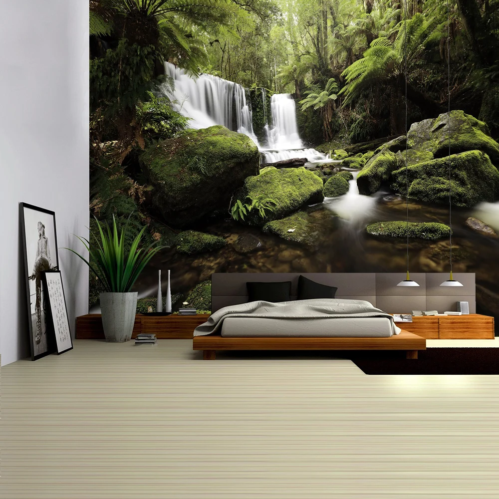 Forest Stream Tapestry Wall Hanging Sandy Beach Picnic Rug Camping Tent Sleeping Pad Home Decor Bedspread Sheet Wall Cloth