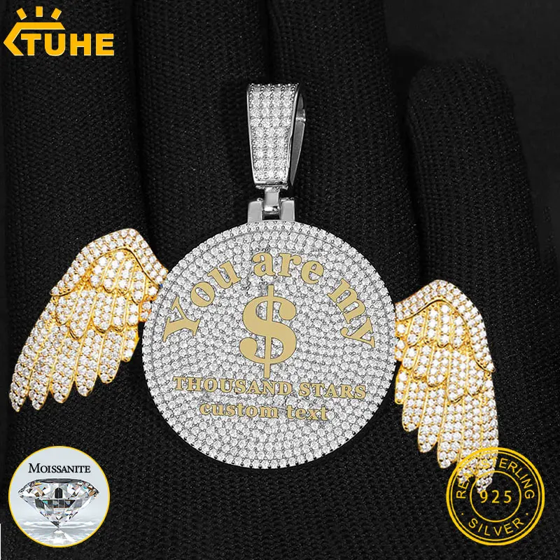 

TUHE High Quality Unisex Round Styles Custom Wings Letter Pendant Moissanite Silver 925 Pendant For Men Hip Hop Jewelry Gifts