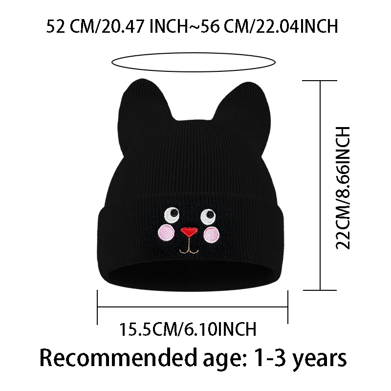 Soft Cat Ear Kids Beanie Cat Face Embroidery 1-3 Years Toddler Knitted Hat Casual Daily Outdoor Activity Headwear view 2