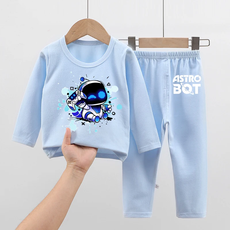 2PCS Astro Bot Kids Pajamas Set Anime Printed Autumn Winter Soft Warm Shirt Tops Boys Girls Children Clothing Nightshirt Gifts