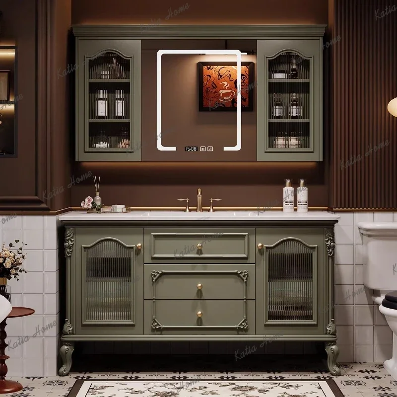 YJ Storage Retro Bathroom Cabinets Nordic Toilet Sink Combination Bathroom Cabinets Modern Wood Furniture Cassetta Bagno MH40YSG