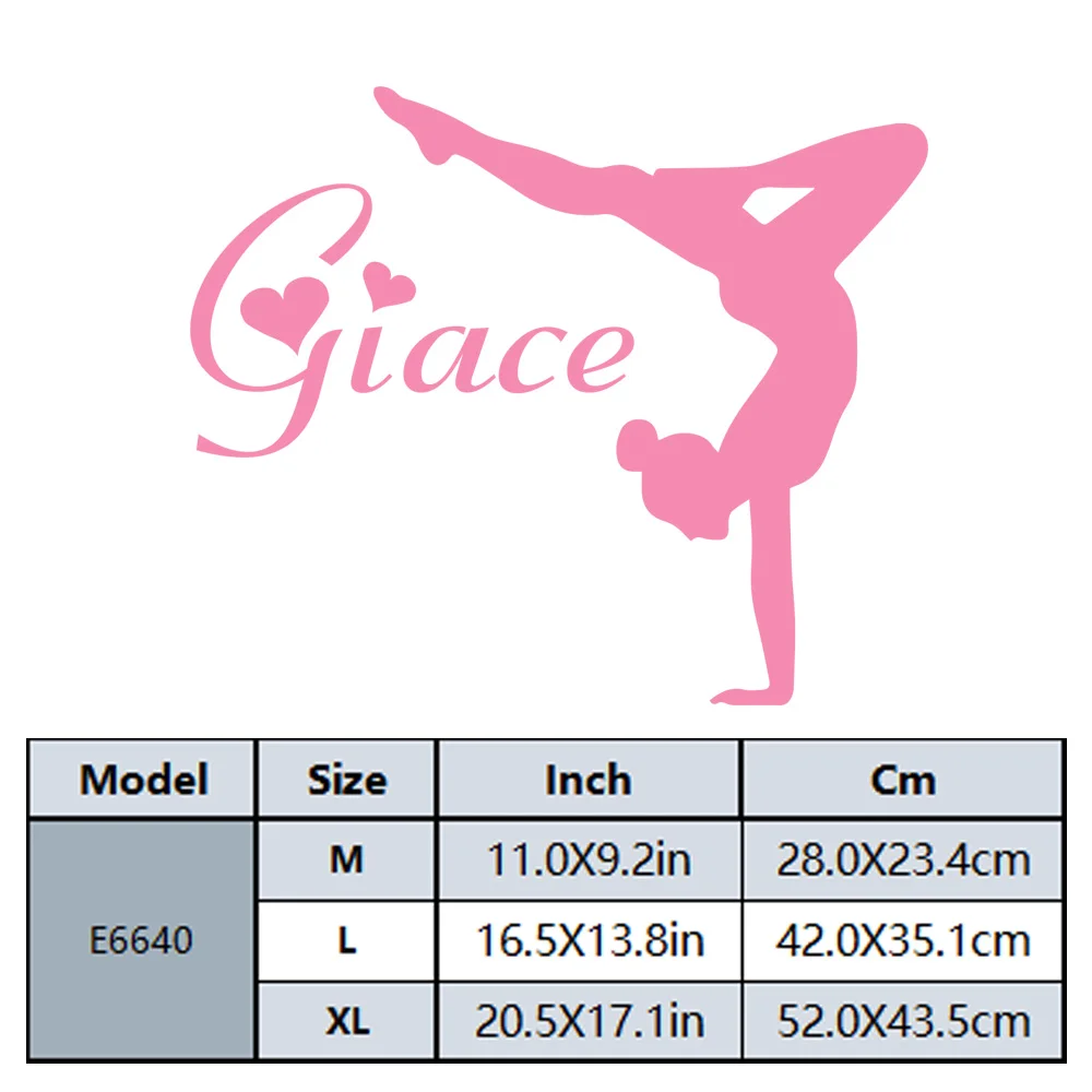 1pc Lovely Personalized Gymnastics with Name Self adhesive Sticker For Girl Bedroom Decor Custom Dancer Vinyl Wallpaper
