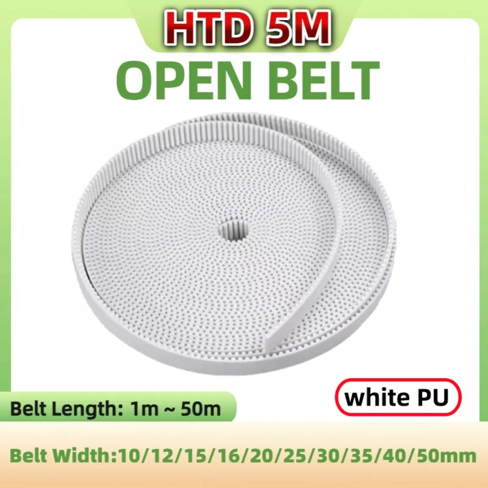 

HTD 5M open belt Wtite PU belt width 10/12/15/16/20/25/30/35/40/50mm HTD 5M synchronous belt open belt PU belt steel core