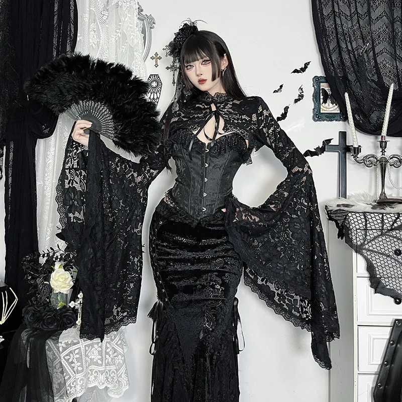 

Gothic Classic Lace Blouse Women's Lace Versatile Waistcoat Sexy Street Cape Black Carnival Festival Cosplay Performance Costume